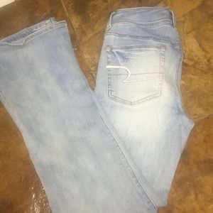 AEO light wash flare super stretch jeans